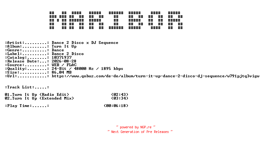 NFO for the release Dance_2_Disco_x_DJ_Sequence-Turn_It_Up-(10371937)-24BIT-WEB-FLAC-2026-MARiBOR by MARiBOR