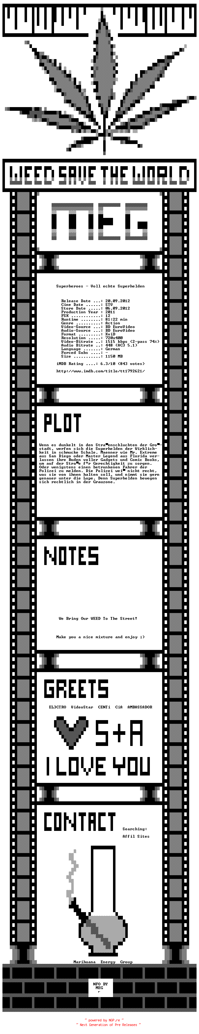 NFO for the release Superheroes.Voll.echte.Superhelden.German.2011.AC3.BDRiP.XviD-MEG by MEG