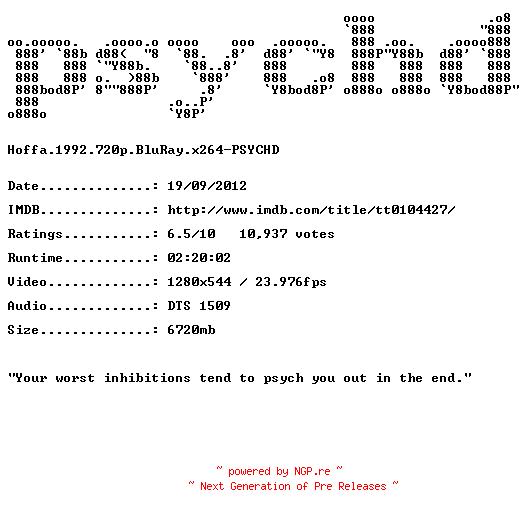 NFO for the release Hoffa.1992.720p.BluRay.x264-PSYCHD by PSYCHD