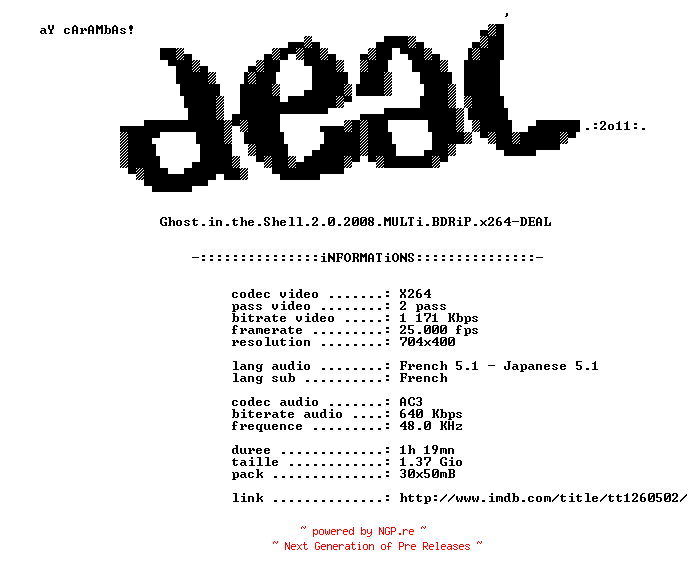 NFO for the release Ghost.in.the.Shell.2.0.2008.MULTi.BDRiP.x264-DEAL by DEAL