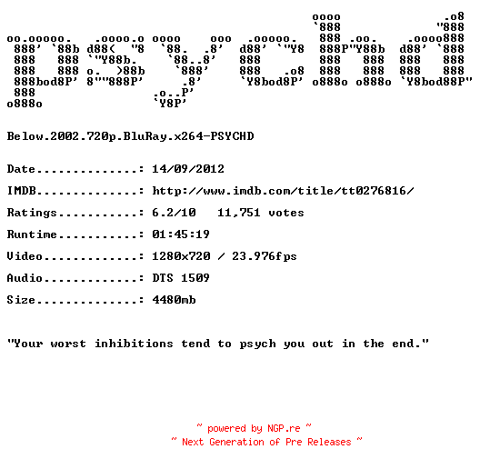NFO for the release Below.2002.720p.BluRay.x264-PSYCHD by PSYCHD