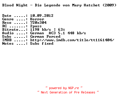 NFO for the release Blood.Night.Die.Legende.von.Mary.Hatchet.German.2009.AC3.BDRip.REPACK.XviD-DESPiTE by DESPiTE