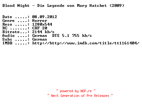 NFO for the release Blood.Night.Die.Legende.von.Mary.Hatchet.2009.German.720p.BluRay.x264-DESPiTE by DESPiTE