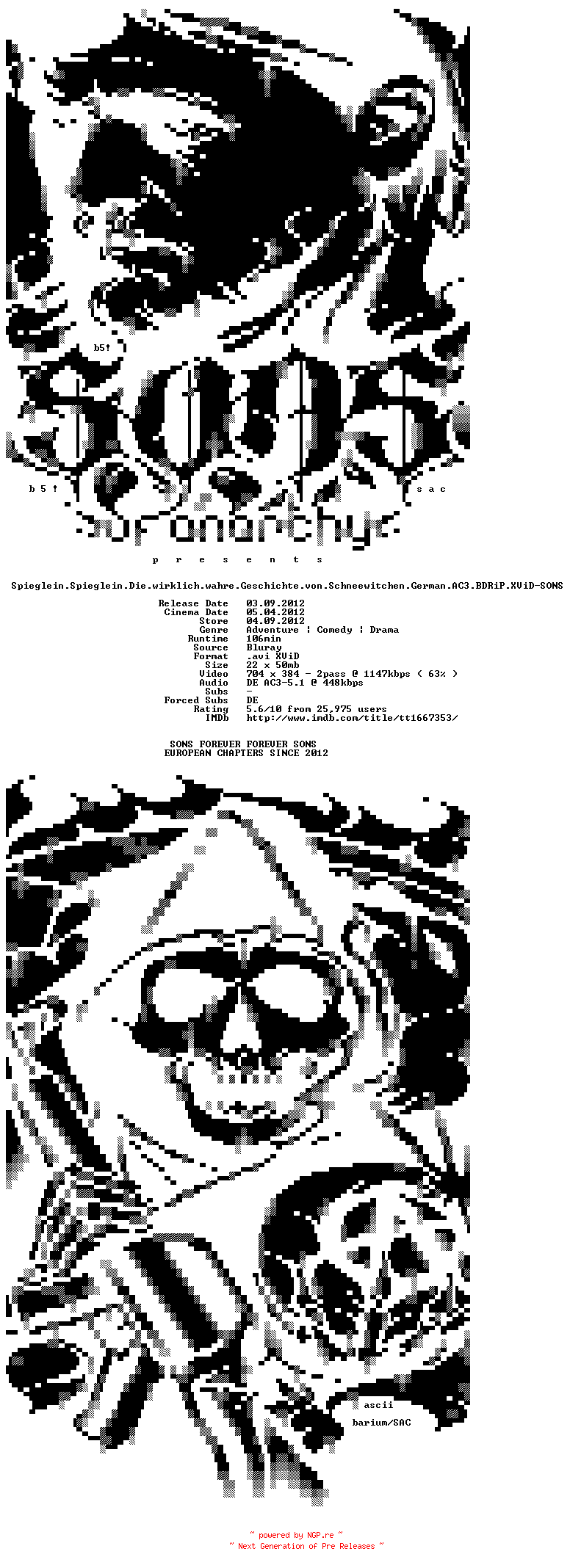 NFO for the release Spieglein.Spieglein.Die.wirklich.wahre.Geschichte.von.Schneewitchen.German.AC3.BDRiP.XViD-SONS by SONS