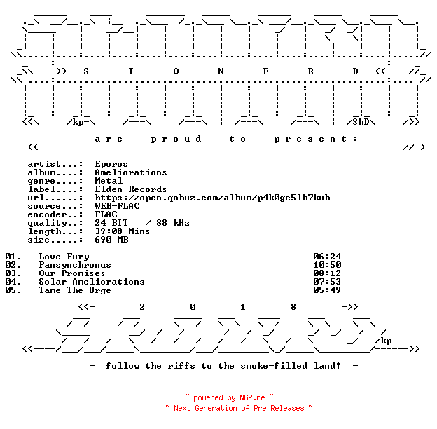 NFO for the release Eporos-Ameliorations-24BIT-WEB-FLAC-2023-STONERD by STONERD