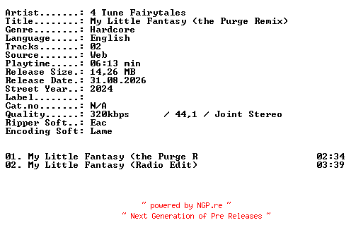 NFO for the release 4_Tune_Fairytales-My_Little_Fantasy_(the_Purge_Remix)-WEB-2024-XTC_iNT by XTC_iNT