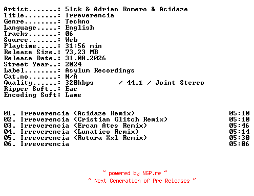NFO for the release 51ck_and_Adrian_Romero_and_Acidaze-Irreverencia-WEB-2024-XTC_iNT by XTC_iNT