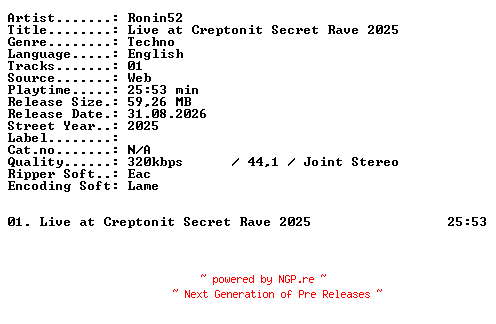 NFO for the release Ronin52-Live_at_Creptonit_Secret_Rave_2025-WEB-2025-XTC_iNT by XTC_iNT