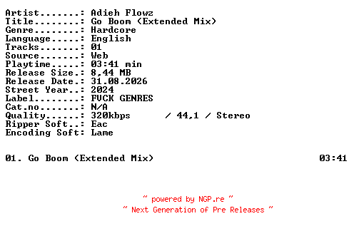 NFO for the release Adieh_Flowz-Go_Boom_(Extended_Mix)-SINGLE-WEB-2024-XTC_iNT by XTC_iNT