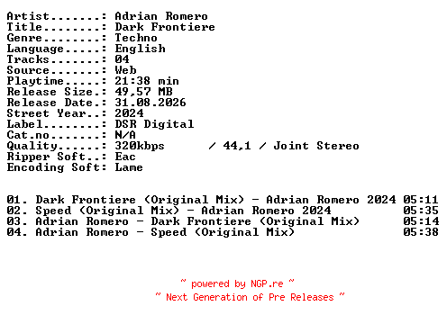 NFO for the release Adrian_Romero-Dark_Frontiere-WEB-2024-XTC_iNT by XTC_iNT