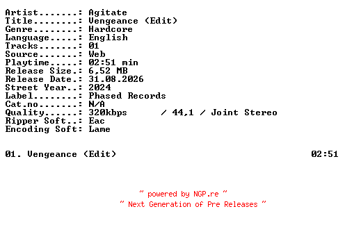 NFO for the release Agitate-Vengeance_(Edit)-SINGLE-WEB-2024-XTC_iNT by XTC_iNT