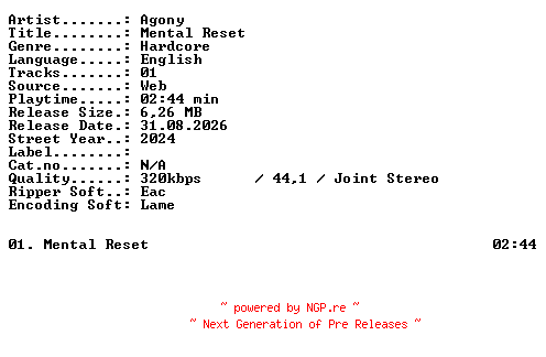NFO for the release Agony-Mental_Reset-SINGLE-WEB-2024-XTC_iNT by XTC_iNT