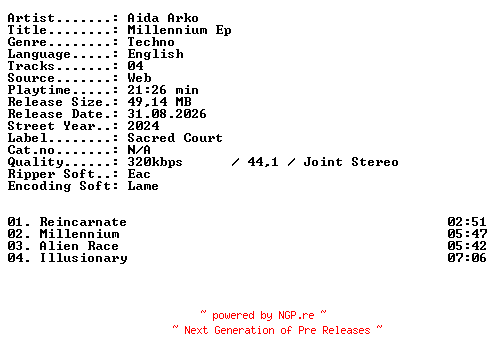 NFO for the release Aida_Arko-Millennium_EP-WEB-2024-XTC_iNT by XTC_iNT