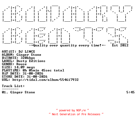 NFO for the release DJ_LINCS-Ginger_Stone-(DE048)-SINGLE-WEB-2026-BB by BB