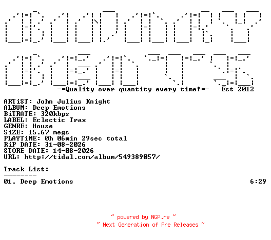 NFO for the release John_Julius_Knight-Deep_Emotions-(ELT007)-SINGLE-WEB-2026-BB by BB