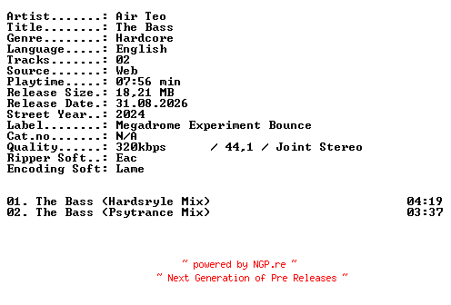 NFO for the release Air_Teo-The_Bass-WEB-2024-XTC_iNT by XTC_iNT