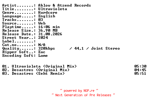NFO for the release Aklow_and_Atzend_Records-Ultravioleta-WEB-2024-XTC_iNT by XTC_iNT