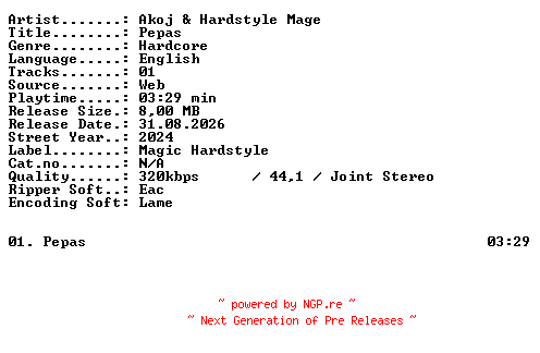NFO for the release Akoj_and_Hardstyle_Mage-Pepas-SINGLE-WEB-2024-XTC_iNT by XTC_iNT
