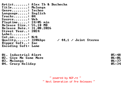 NFO for the release Alex_Tb_and_Buchecha-Mulunga-WEB-2024-XTC_iNT by XTC_iNT