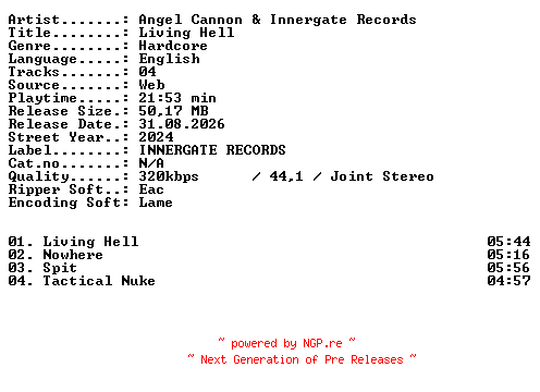 NFO for the release Angel_Cannon_and_Innergate_Records-Living_Hell-WEB-2024-XTC_iNT by XTC_iNT