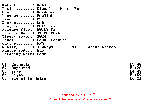 NFO for the release Anhl-Signal_to_Noise_EP-WEB-2024-XTC_iNT by XTC_iNT