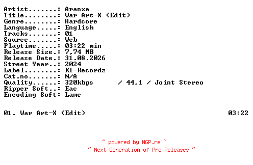 NFO for the release Aranxa-War_Art-X_(Edit)-SINGLE-WEB-2024-XTC_iNT by XTC_iNT