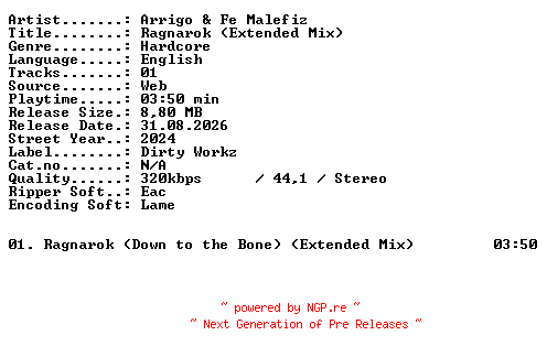 NFO for the release Arrigo_and_Fe_Malefiz-Ragnarok_(Extended_Mix)-SINGLE-WEB-2024-XTC_iNT by XTC_iNT