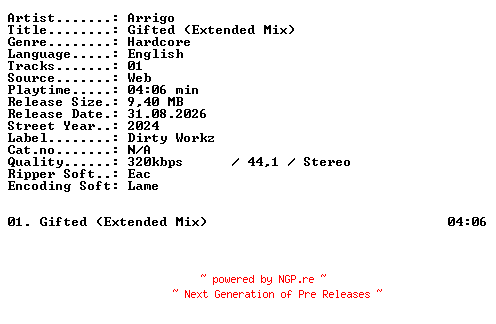 NFO for the release Arrigo-Gifted_(Extended_Mix)-SINGLE-WEB-2024-XTC_iNT by XTC_iNT