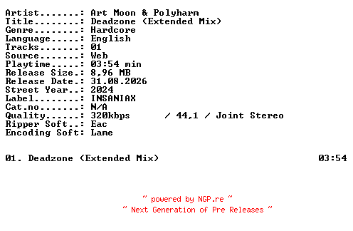 NFO for the release Art_Moon_and_Polyharm-Deadzone_(Extended_Mix)-SINGLE-WEB-2024-XTC_iNT by XTC_iNT