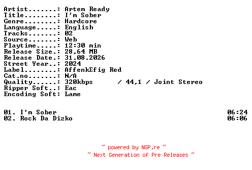 NFO for the release Artem_Ready-Im_Sober-WEB-2024-XTC_iNT by XTC_iNT