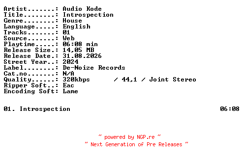 NFO for the release Audio_Kode-Introspection-SINGLE-WEB-2024-XTC_iNT by XTC_iNT