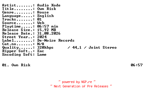 NFO for the release Audio_Kode-Own_Risk-SINGLE-WEB-2024-XTC_iNT by XTC_iNT