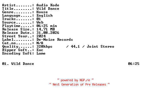 NFO for the release Audio_Kode-Wild_Dance-SINGLE-WEB-2024-XTC_iNT by XTC_iNT