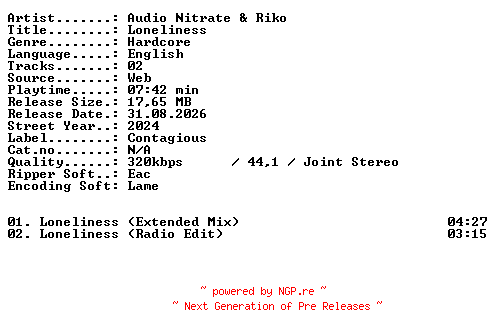 NFO for the release Audio_Nitrate_and_Riko-Loneliness-WEB-2024-XTC_iNT by XTC_iNT