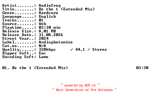 NFO for the release Audiofreq-Be_the_1_(Extended_Mix)-SINGLE-WEB-2024-XTC_iNT by XTC_iNT