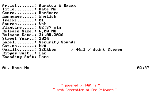 NFO for the release Auratoz_and_Razax-Hate_Me-SINGLE-WEB-2024-XTC_iNT by XTC_iNT