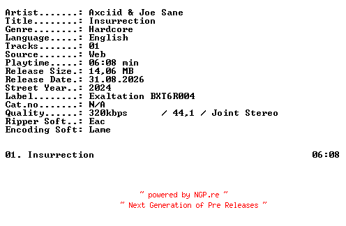 NFO for the release Axciid_and_Joe_Sane-Insurrection-SINGLE-WEB-2024-XTC_iNT by XTC_iNT