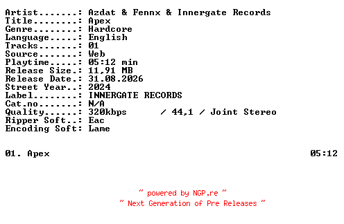 NFO for the release Azdat_and_Fennx_and_Innergate_Records-Apex-SINGLE-WEB-2024-XTC_iNT by XTC_iNT