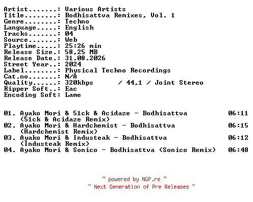 NFO for the release VA-Bodhisattva_Remixes_Vol_1-WEB-2024-XTC_iNT by XTC_iNT