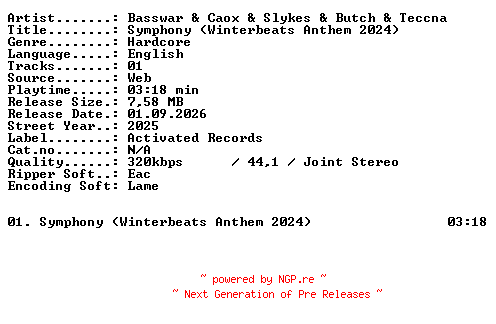 NFO for the release Basswar_and_Caox_and_Slykes_and_Butch_and_Teccna-Symphony_(Winterbeats_Anthem_2024)-SINGLE-WEB-2025-XTC_iNT by XTC_iNT