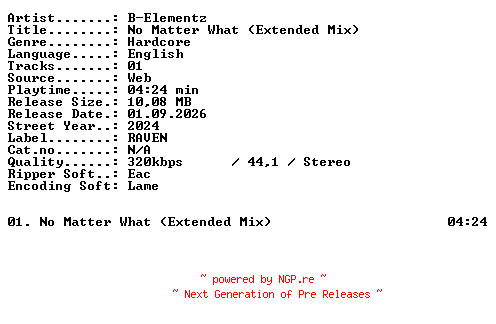 NFO for the release B-Elementz-No_Matter_What_(Extended_Mix)-SINGLE-WEB-2024-XTC_iNT by XTC_iNT