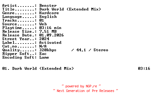 NFO for the release Benster-Dark_World_(Extended_Mix)-SINGLE-WEB-2024-XTC_iNT by XTC_iNT
