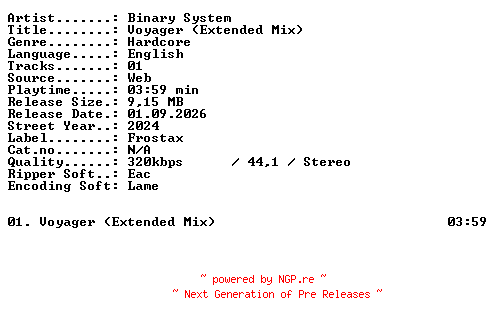 NFO for the release Binary_System-Voyager_(Extended_Mix)-SINGLE-WEB-2024-XTC_iNT by XTC_iNT