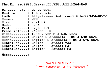 NFO for the release The.Runner.2026.German.DL.720p.WEB.h264-WvF by WvF