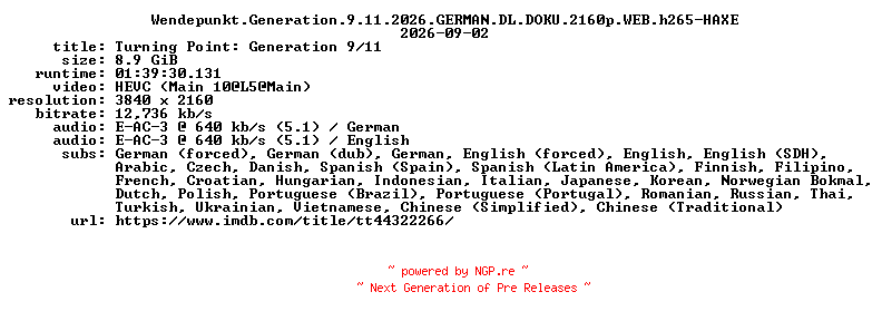 NFO for the release Wendepunkt.Generation.9.11.2026.GERMAN.DL.DOKU.2160p.WEB.h265-HAXE by HAXE