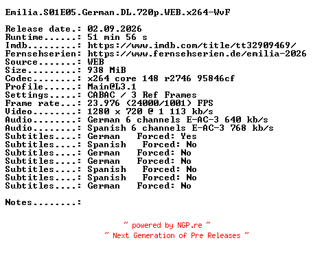 NFO for the release Emilia.S01E05.German.DL.720p.WEB.x264-WvF by WvF