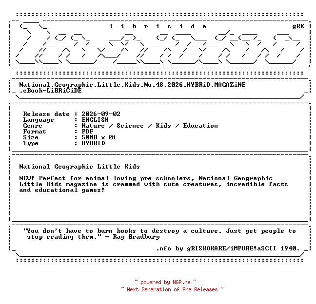 NFO for the release National.Geographic.Little.Kids.No.48.2026.HYBRiD.MAGAZiNE.eBook-LiBRiCiDE by LiBRiCiDE