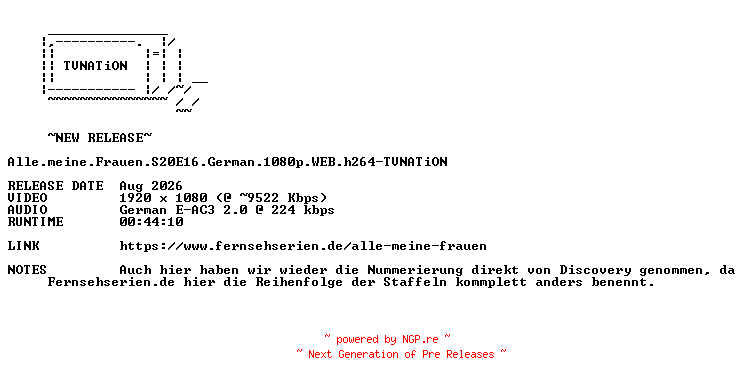 NFO for the release Alle.meine.Frauen.S20E16.German.1080p.WEB.h264-TVNATiON by TVNATiON
