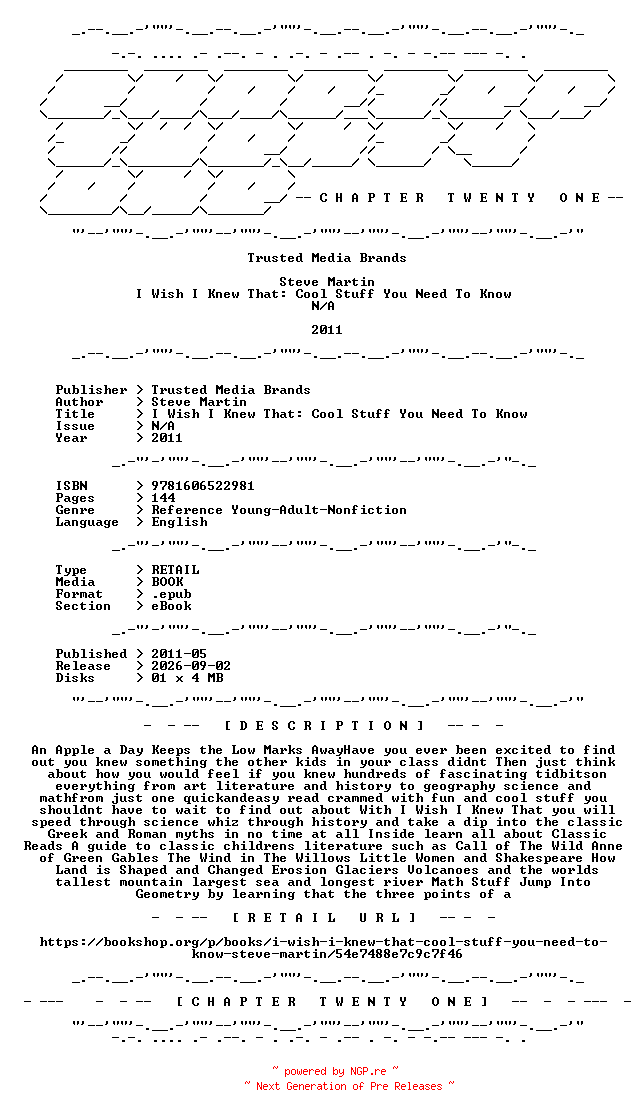 NFO for the release Steve.Martin.-.I.Wish.I.Knew.That.Cool.Stuff.You.Need.To.Know.2011.RETAIL.EPUB.eBook-CTO by CTO