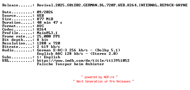 NFO for the release Revival.2025.S01E02.GERMAN.DL.720P.WEB.H264.INTERNAL.REPACK-WAYNE by WAYNE